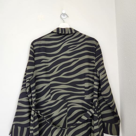 Ann Taylor Factory Green Black Zebra Print Button Front Belted Maxi Shirt Dress - Picture 7 of 9